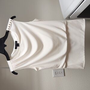 WHBM Ecru Banded Bottom Sleeveless Top XS Gold Shoulder Accents